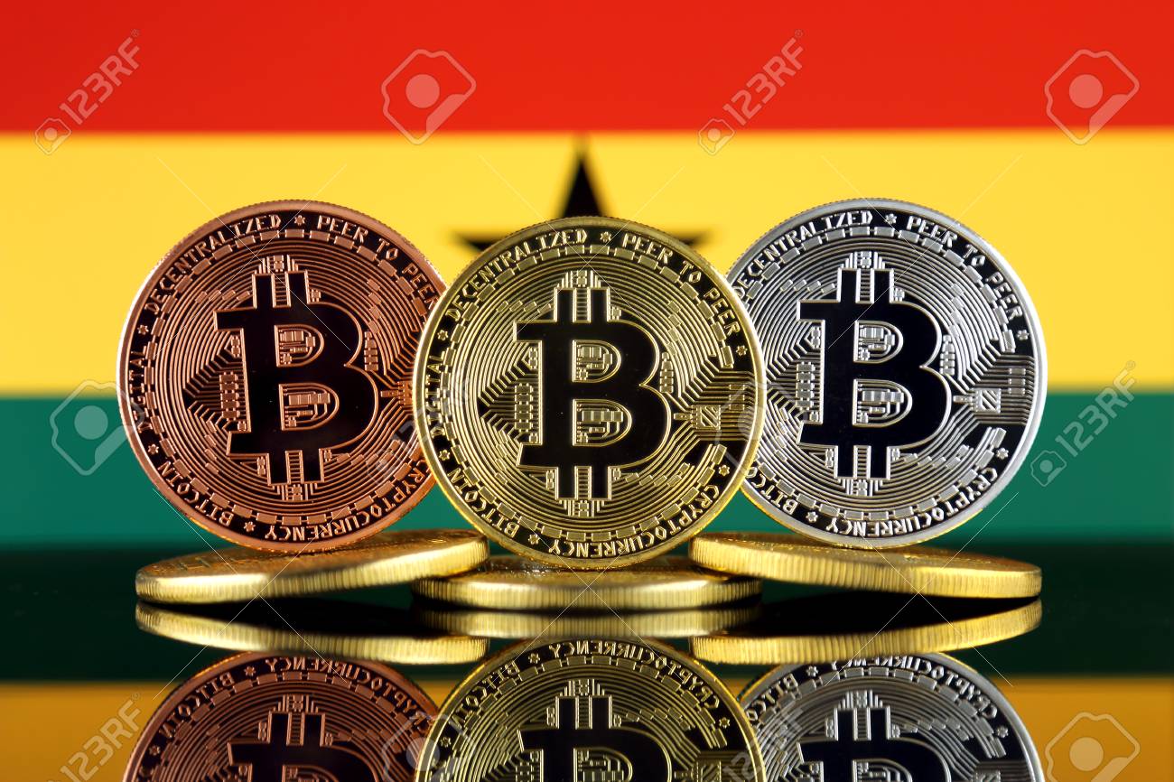 Physical Version Of Bitcoin Btc And Ghana Flag Conceptual - 